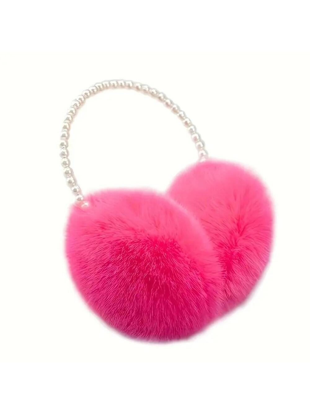 Hot Pink & Pearl Headband Earmuffs Girly Fluffy Fashion Winter Warm Comfy